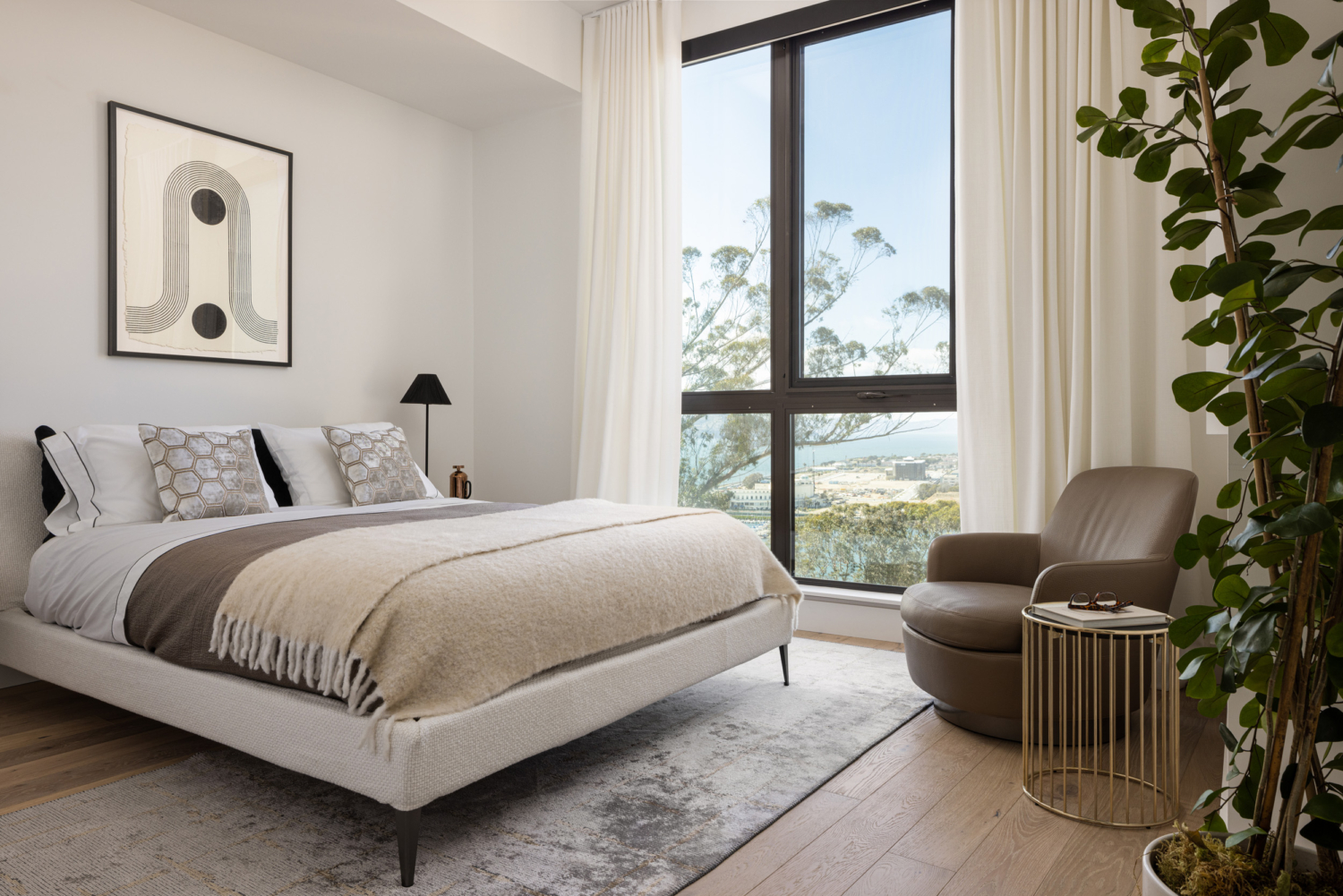 White Master Bedroom of The Bristol Luxury residences in Yerba Buena Island, San Francisco for sale