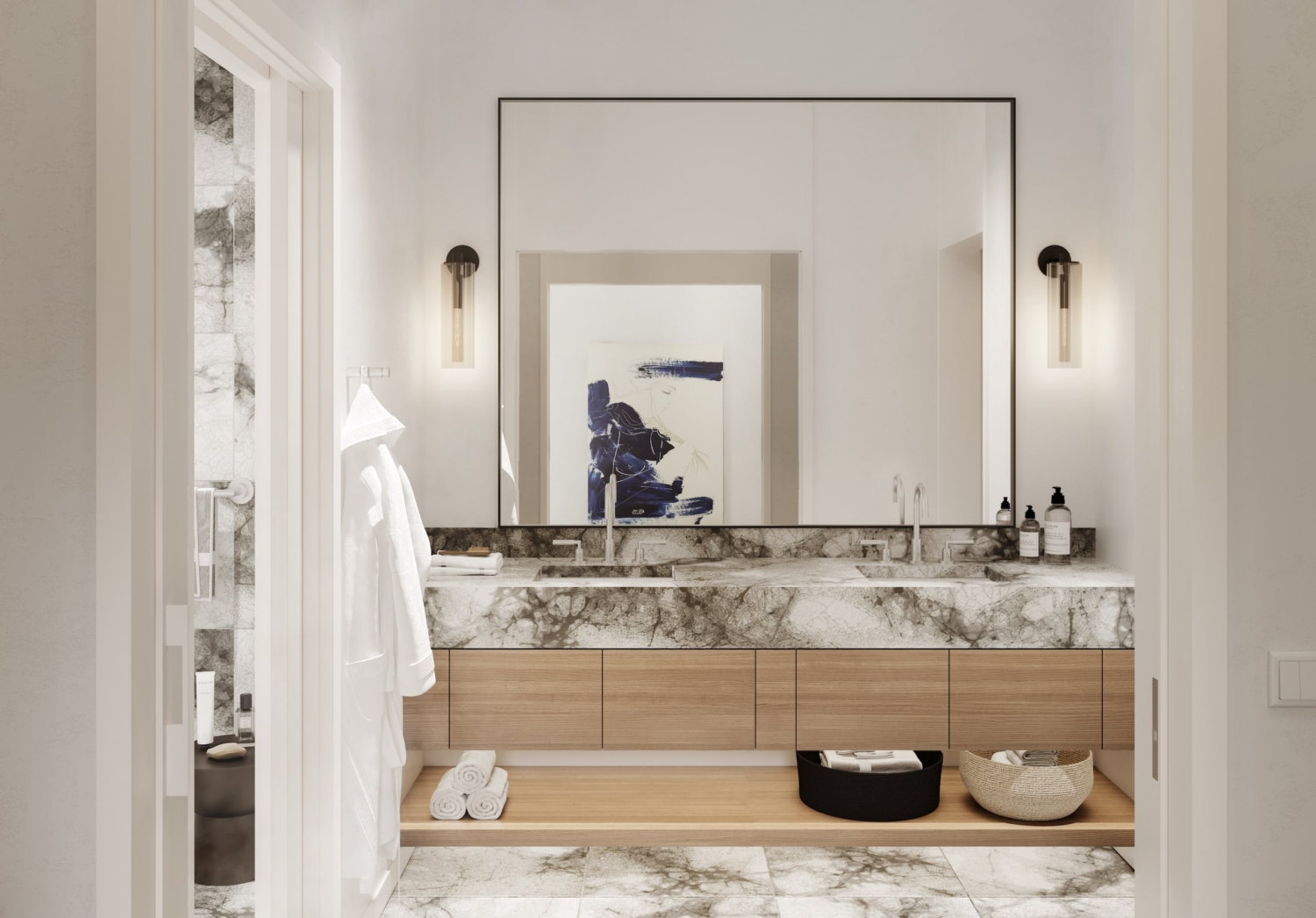 Luxury marble bathroom in luxury townhome for sale in Yerba Buena Island San Francisco