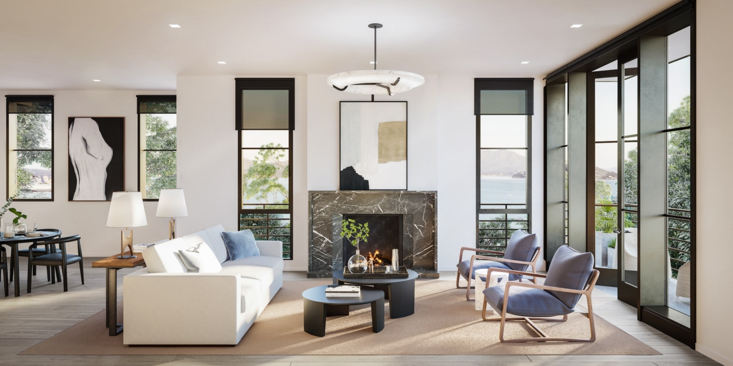 Modern luxury living area in luxury townhome Yerba Buena Island San Francisco for sale
