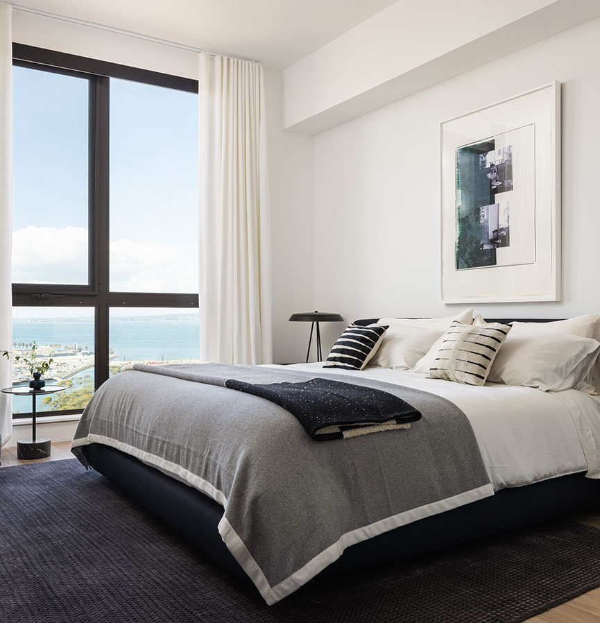 Yerba Buena Island San Francisco luxury bedroom at seaside townhomes and residences for sale